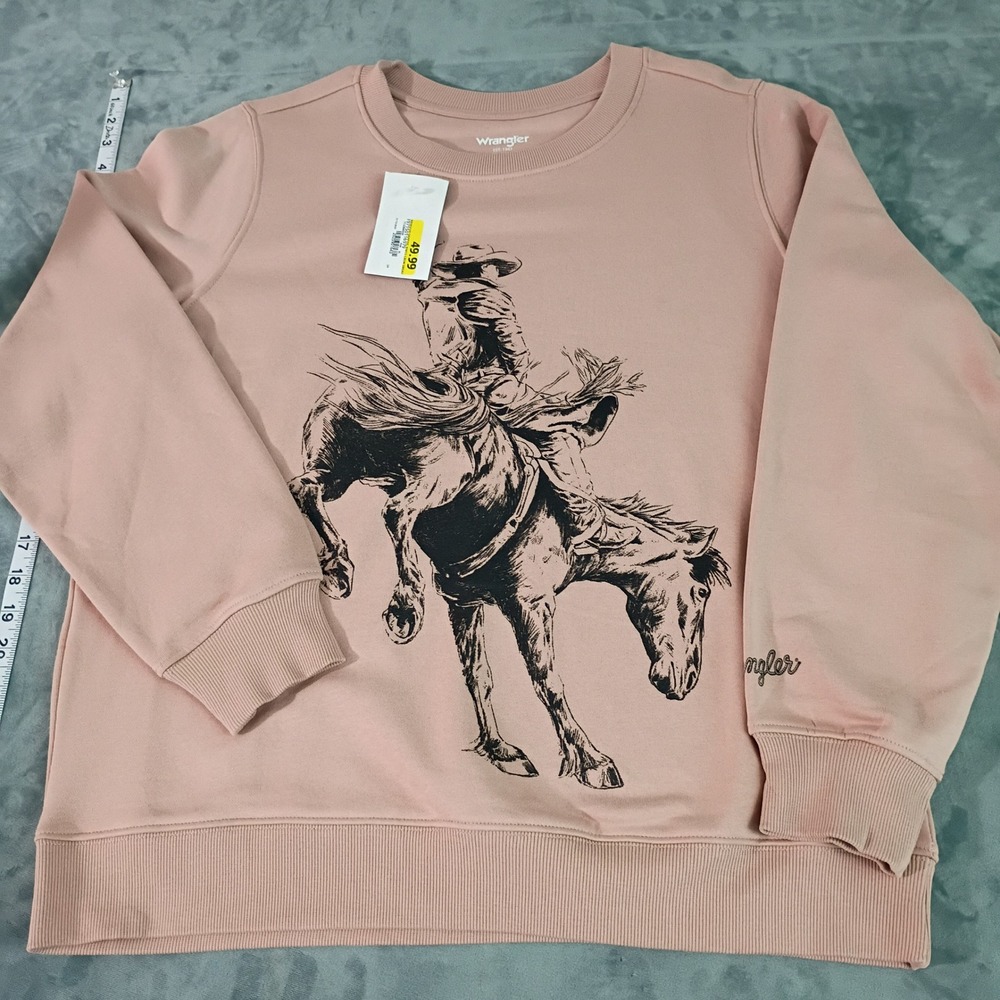 Wrangler Womens Pink Cowboy Graphic Crewneck Sweatshirt Medium 112368906